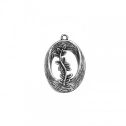Pendentif Ovale en Zamak. Fleur. 21 x 28 mm