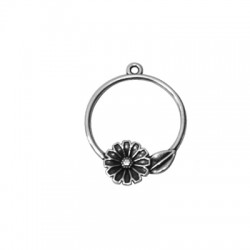 Colgante de Metal Zamak Redondo Flor con Hoja 22x25mm