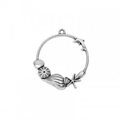 Pendentif rond en Zamak avec Coquillages et Oursins 33 mm