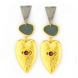 Pendentif cœur œil en Zamak avec Sertissage SS20 25 x 39 mm
