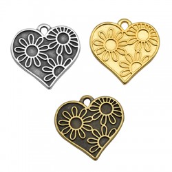 Zamak Charm Heart with Flowers 19x18mm