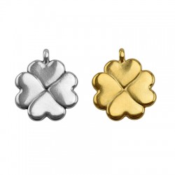 Ciondolo in Metallo Zama Fiore Quadrifoglio con 4 Cuori 20mm