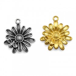 Zamak Pendant Flower with Bee 23mm