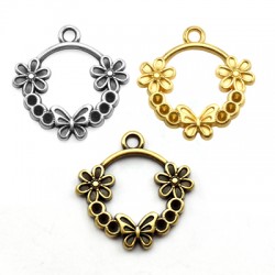 Zamak Charm Round with Flowers 22x19mm