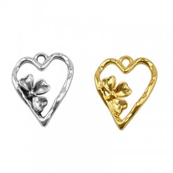 Ciondolo in Metallo Zama Cuore con Fiore 16x20mm