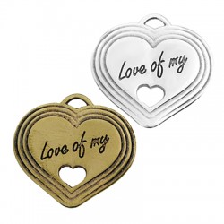 Μεταλλικό Ζάμακ Χυτό Μοτίφ Καρδιά "Love of my heart" 29x26mm