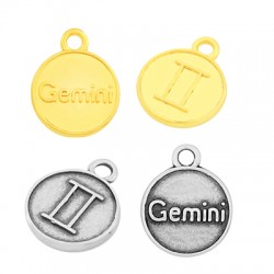 Breloque en Zamak Signe Astrologique Gémeaux rond 12 mm