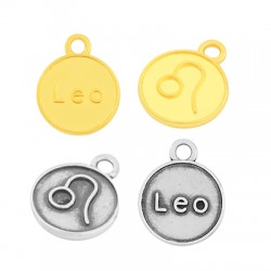 Breloque Ronde en Zamak Signe Astrologique Lion 12 mm