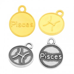 Colgante de Metal Zamak Redondo Signo Zodiacal Piscis 12mm