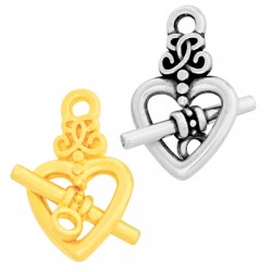 Zamak Toggle Clasp Heart with Bar 12x18mm