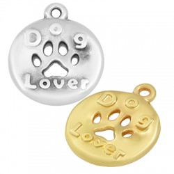 Zamak Charm Round Dog Paw "Lover" 16mm