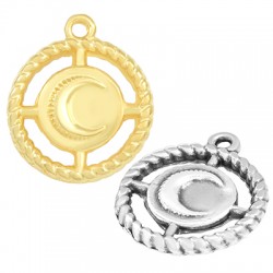 Breloque Ronde en Zamak avec lune 18 mm