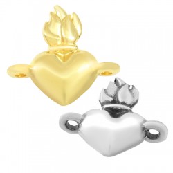 Connettore in Metallo Zama Cuore Sacro con Fiamme 10x16mm