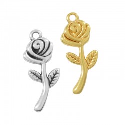 Breloque en Zamak Fleur rose 10 x 22 mm