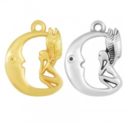 Zamak Charm Moon with Fairy 15x21mm
