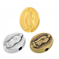 Perle Ovale en Zamak avec la Vierge Marie 8 x 10 mm Ø 1.8 mm