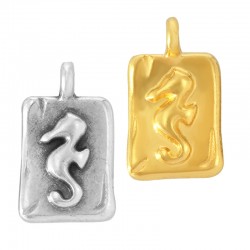 Breloque en Zamak en Forme D'Étiquette avec Hippocampe 9 x 12 mm