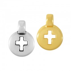 Breloque Ronde en Zamak avec Croix 8 mm