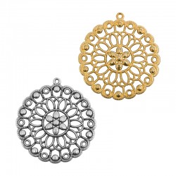 Pendentif rond en Zamak avec Fleur en Filigrane 52 mm