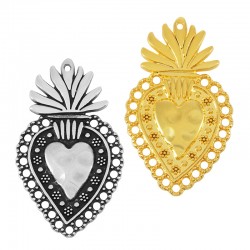 Pendentif en Zamak en Forme de cœur avec Flamme 24 x 40 mm