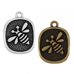 Colgante de Metal Zamak Cuadrado Martillado con Abeja 16x18mm