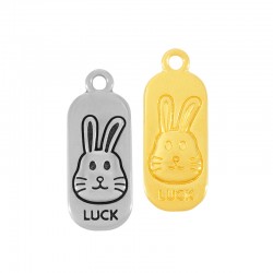 Colgante de Metal Zamak Chapa con Conejo "LUCK" 9x20mm
