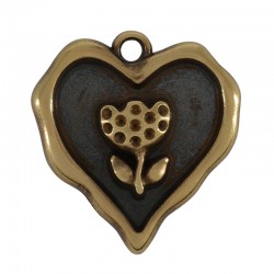 Breloque cœur en Zamak avec rose 18 mm
