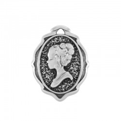 Pendentif Ovale en Zamak avec Silhouette Féminine 18 x 24 mm
