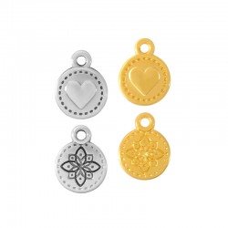 Charm rond en Zamak avec cœur et Fleur 10 mm