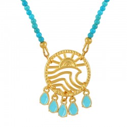 Pendentif rond Soleil et Vague en Zamak 25 mm