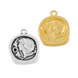 Breloque Ronde Irrégulière en Zamak avec Silhouette et Dauphins 16 mm