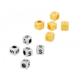 Zamak Bead Cube with Letter “S” 4mm Ø2.2mm