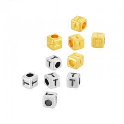 Zamak Bead Cube with Letter “T” 4mm Ø2.2mm