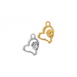 Charm Cœur avec Rose en Zamak 14 mm
