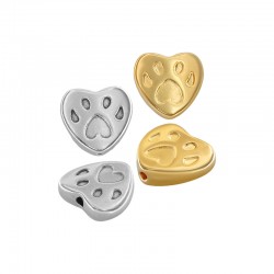 Zamak Bead Heart with Paw Print 11x12mm Ø1.2mm