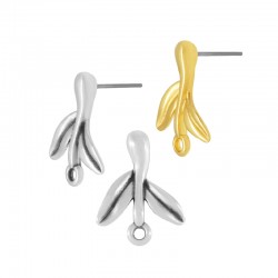 Boucle D'Oreille en Zamak en Forme de Branche avec Feuilles et Boucle 13 x 16 mm