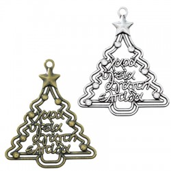 Pendentif en Zamak Arbre de Noël avec Souhaits 58 x 65 mm