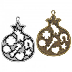 Pendentif en Zamak en Forme de Grenade avec Symboles 44 x 55 mm
