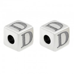 Perle cube en Zamak avec Lettre « D » 7 mm Ø3.7 mm