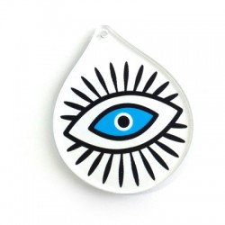 Pendentif goutte en Plexiacrylique avec œil porte-bonheur peint 59x48mm