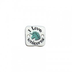 Connecteur Carré en Acrylique Plexi « I Love Unicorns » 14 mm