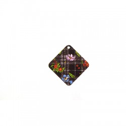 Colgante de Metacrilato Rombo Tartan con Flores 32mm