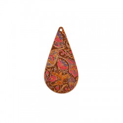 Colgante Gota de Metacrilato Pintado con Flores 31x59mm