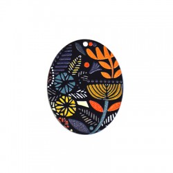 Plexi Acrylic Pendant Oval Flowers 43x45mm