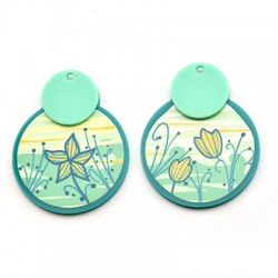 Ciondolo in Plexi Rotondo con Tulipani 40x50mm (2pz/Set)