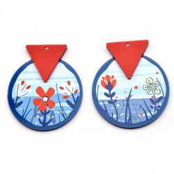 Plexi Acrylic Pendant Geometric with Flowers 47x55mm (2pcs/Set)