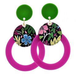 Pendente in Plexi Geometrico con Fiori 43x50mm (2pz/Set)