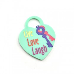 Ciondolo in Plexi Lucchetto Cuore "Live Love Laugh" 32x40mm
