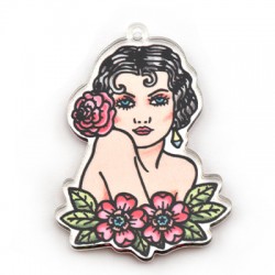 Plexi Acrylic Pendant Girl with Flowers 38x49mm