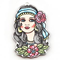 Plexi Acrylic Pendant Girl with Flowers 41x58mm